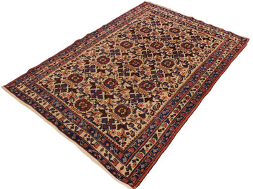 handmade Geometric  Ivory Blue Hand Knotted RECTANGLE 100% WOOL area rug 4x6